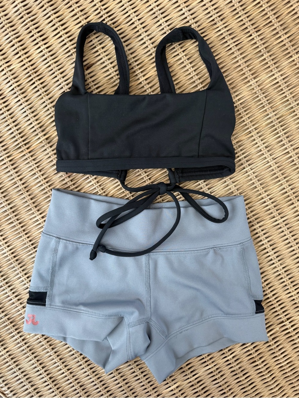 JO+JAX Black Strappy Sports Bralette and Light Gray Active Shorts Set